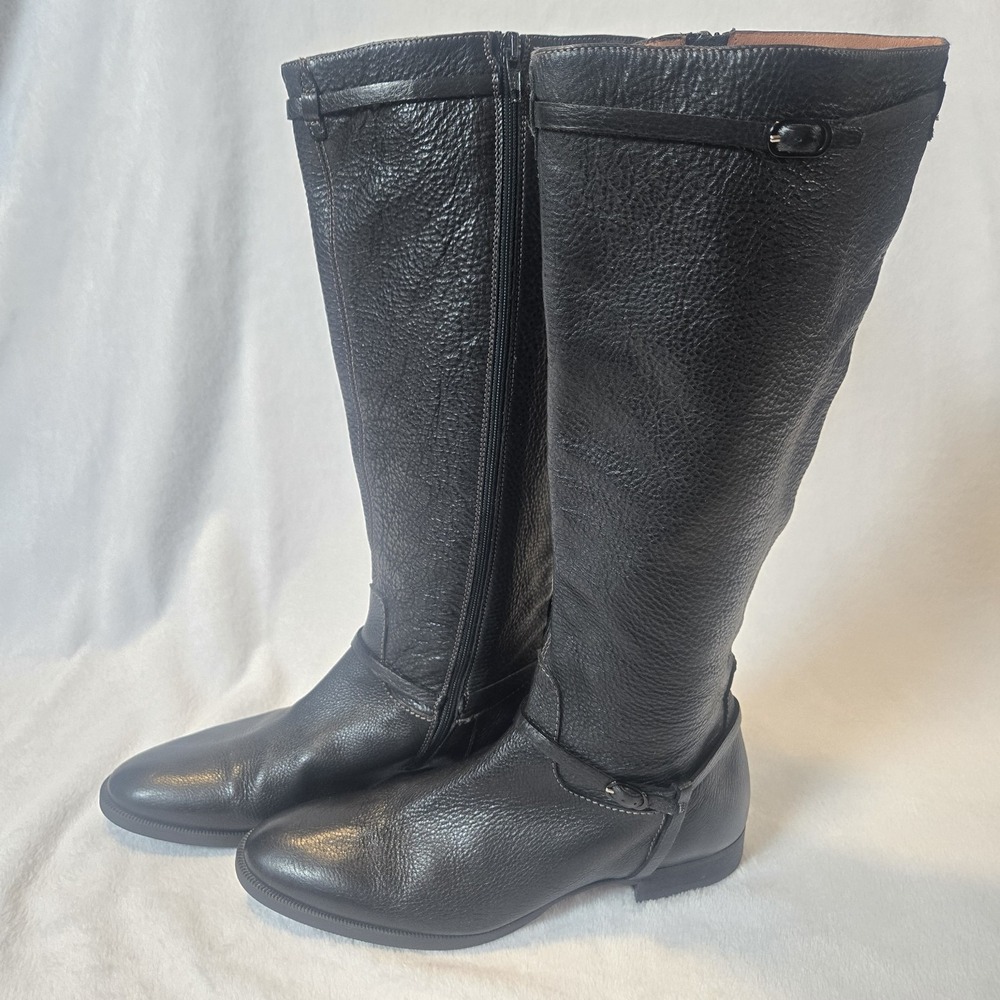 J.Crew Womens Sz 9 Emmett Tall Pebbled Leather Riding Black Boots Made in Italy